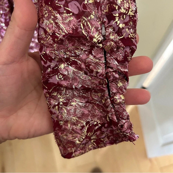 JONATHAN SIMKHAI Metallic Silk Jacquard Puff-Sleeve Sheath Dress Size 8 - Picture 7 of 10